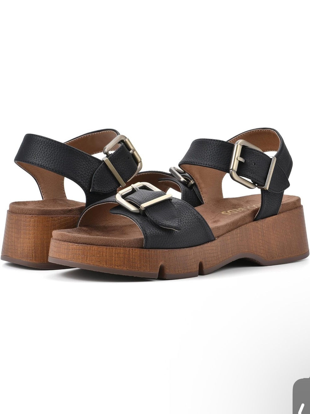 White Mountain Women's Black Buckle Platform Sandal - Picture 2 of 10